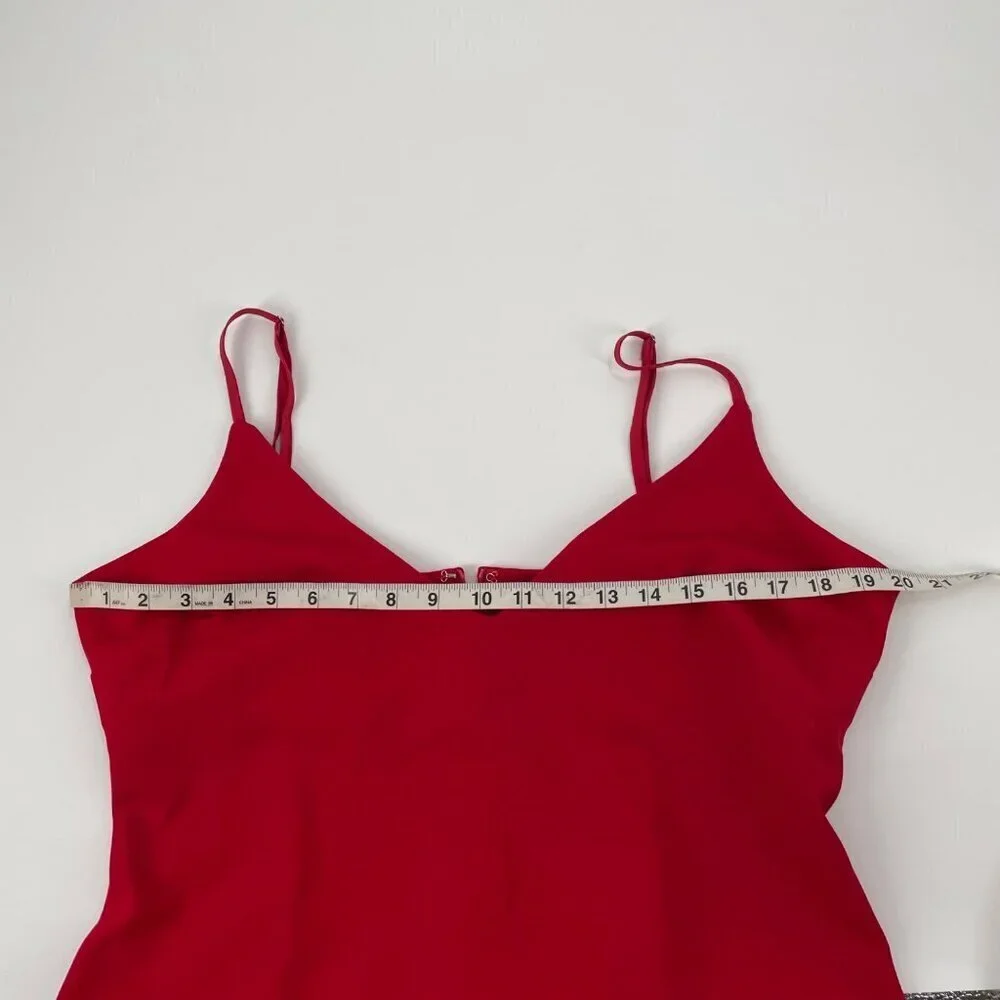 Showpo Red Spaghetti Strap Ruffle V-Neck Dress Womens Size 12 Feminine Flirty - Picture 9 of 11